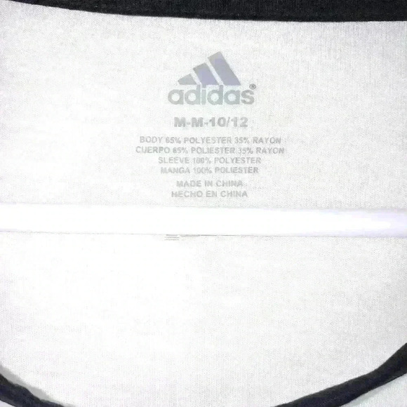 Adidas girl White Black shirt Short Sleeve Sz 10/12 - Picture 4 of 4